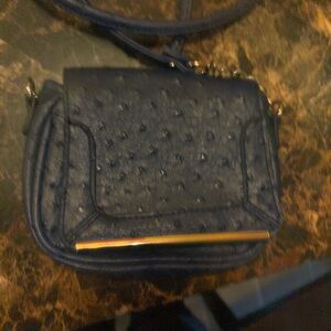 Morona Chic Navy Ostrich textured  Crossbody Bag with Gold Accent